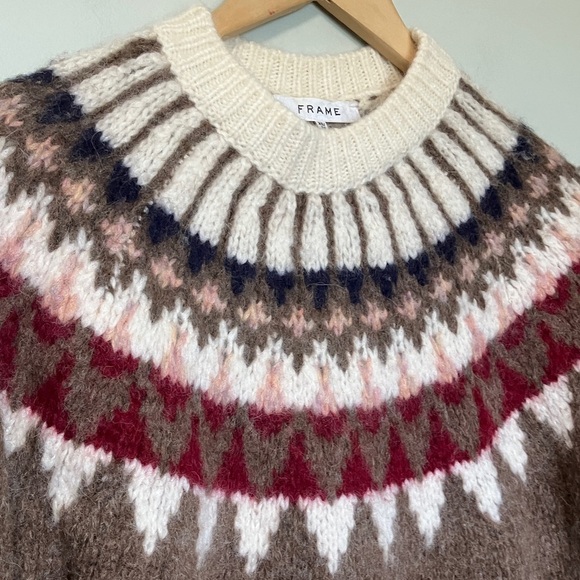Frame Fair Isle Brown Patterned Baby Alpaca Wool Blend Sweater - Picture 3 of 4